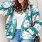 Green Geometric Aztec Pattern Plus Size Fleece Jacket