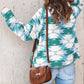 Green Geometric Aztec Pattern Plus Size Fleece Jacket