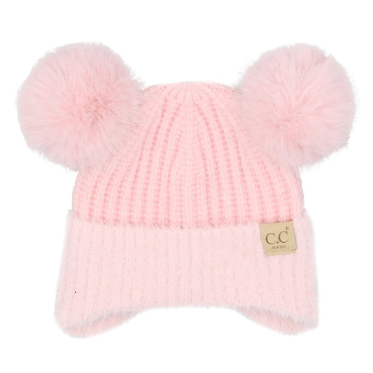 Baby Fur Ear Flap Double Pom CC Hat