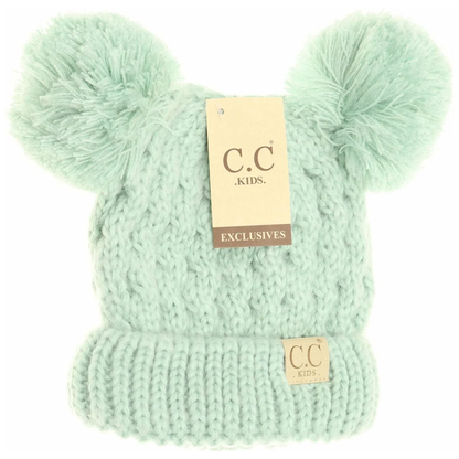 Kids Solid Double Pom CC Beanies